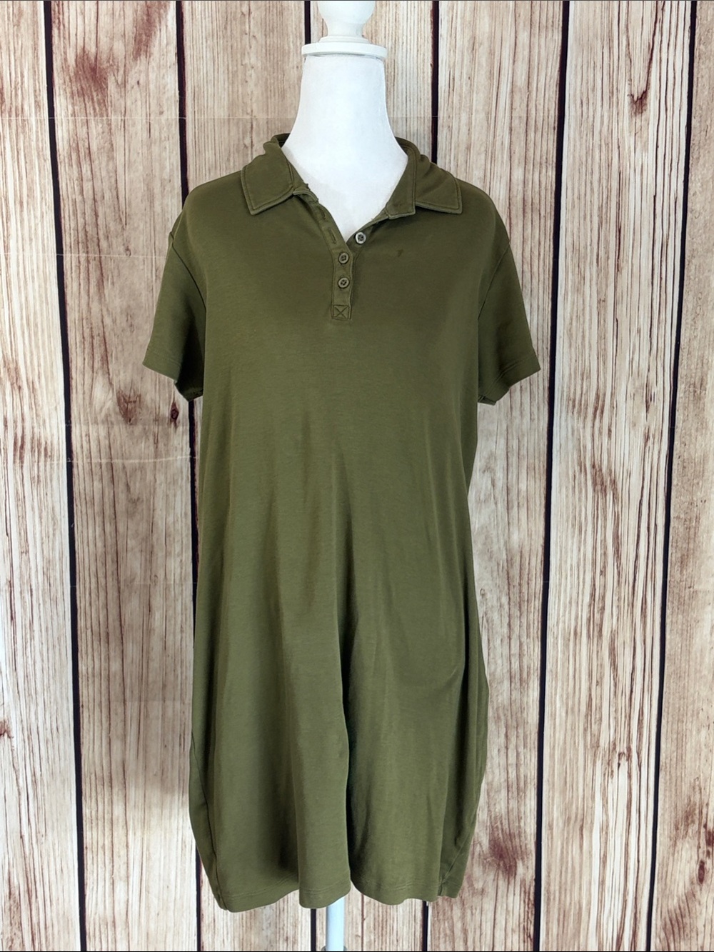 Fair Indigo Olive Green Polo Tunic Dress with Button Placket Size Large